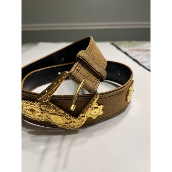 Escada Gold Medallions & Buckle Brown Leather Belt Women’s EUR 42 US 12 Vtg main image 5